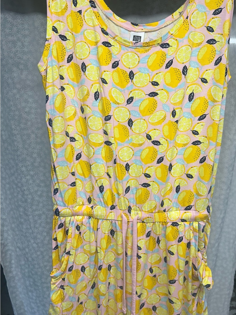 Lemon Print Sleeveless Drawstring Romper - Yellow Pink
